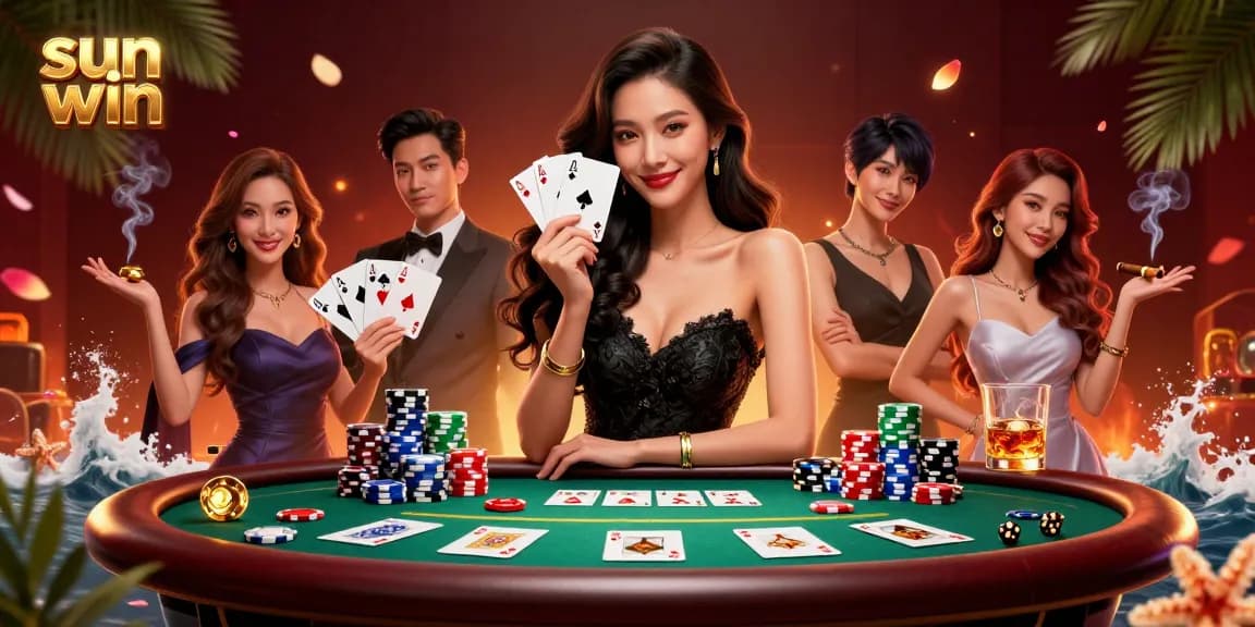 Play the sun win casino game with winning cards, golden chips, and dynamic ambiance.