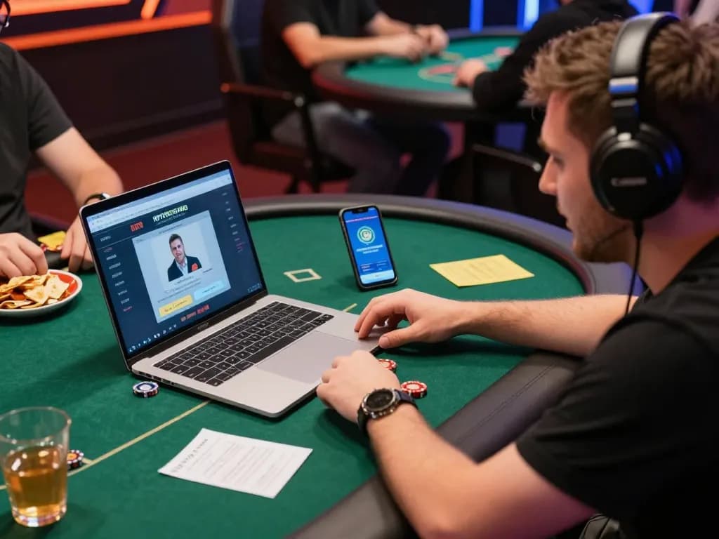 IDNSCORE player immersed in online poker action, showcasing strategic gameplay and engaging atmosphere.