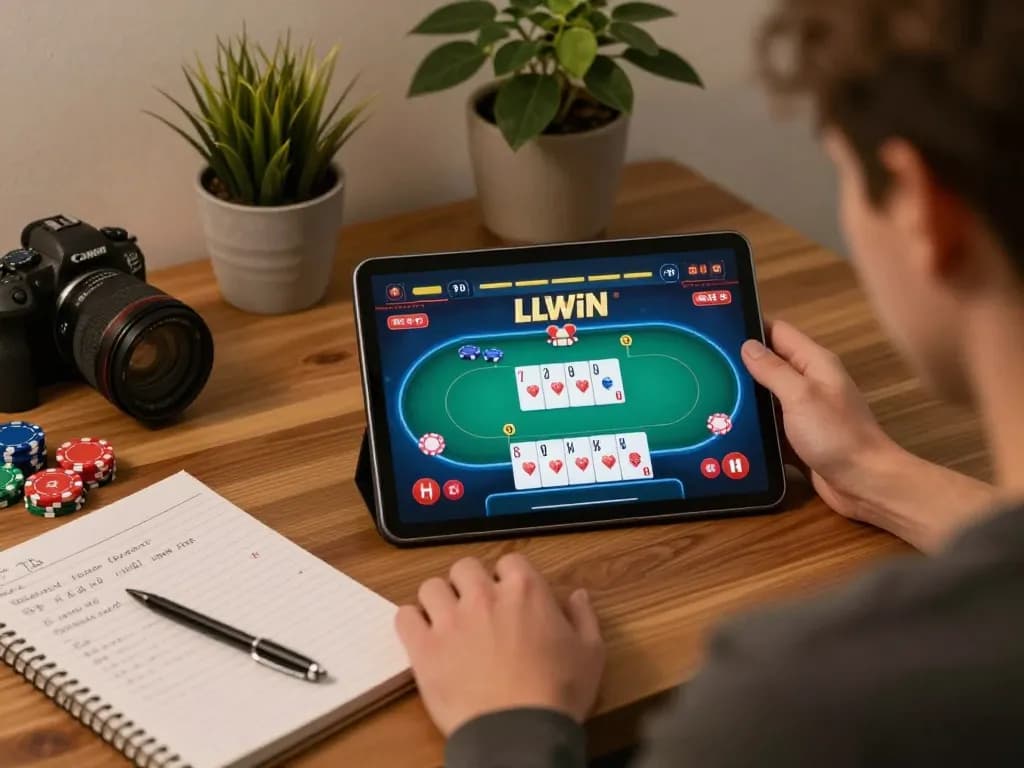 Player enjoying LLWIN's online poker game, emphasizing strategy and engagement