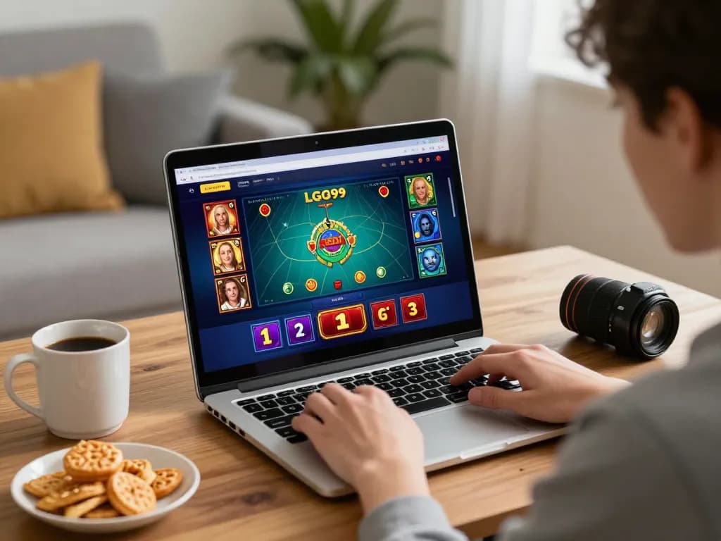 Pemain LGO99 terlibat dalam permainan online dengan gameplay menarik yang ditampilkan di laptop