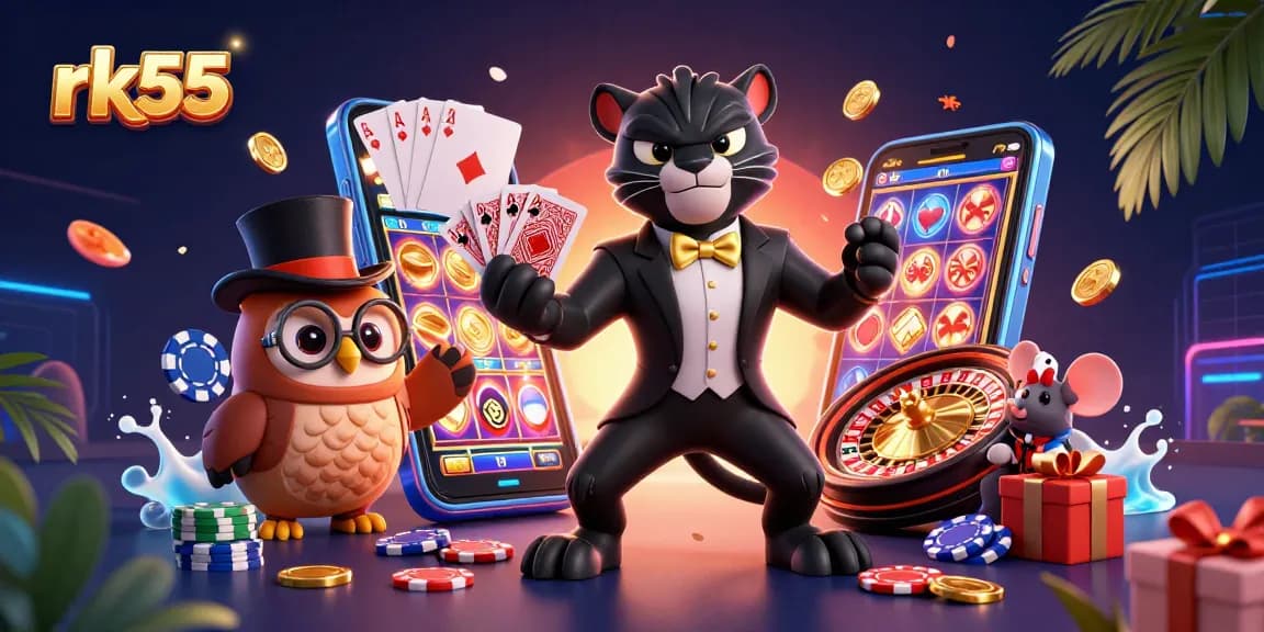 Experience thrilling gameplay at rk55 with a stylish panther dealer and interactive gambling elements.