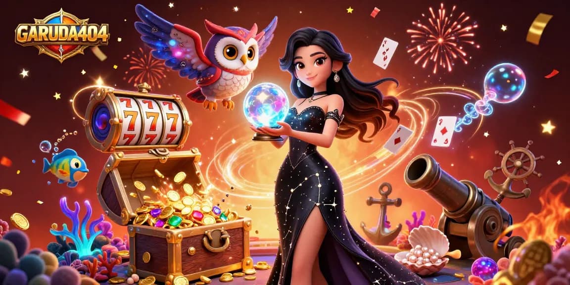 Engage with GARUDA404's vibrant slots and casino environment, showcasing dynamic game elements.