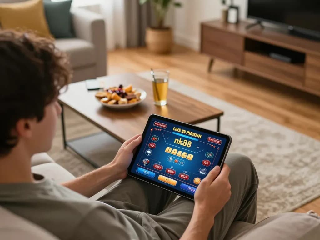 Engaging gameplay on nk88 casino app while enjoying a comfortable home atmosphere