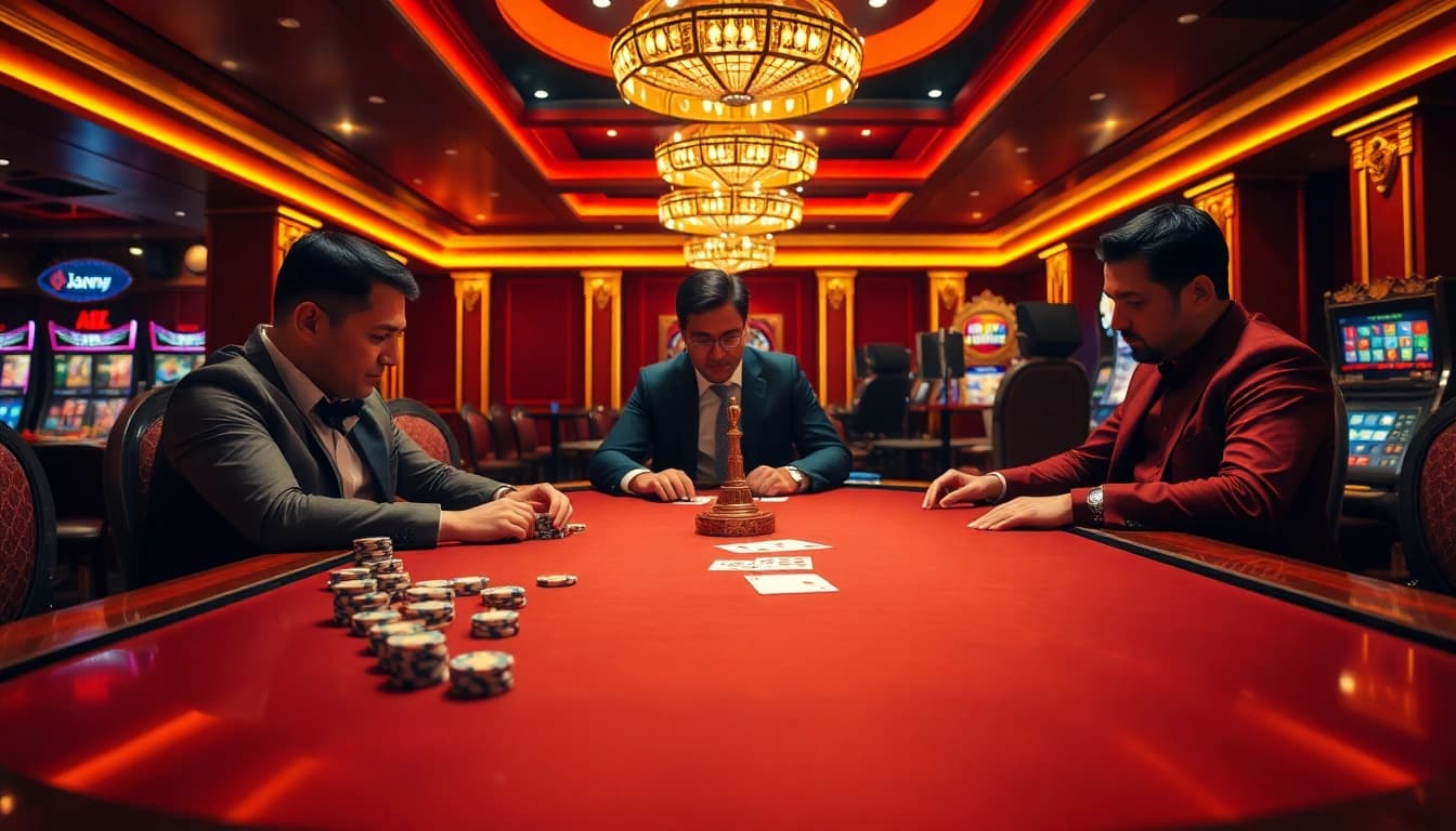High-stakes poker game showcasing jagoan86 themed gambling excitement and luxury.