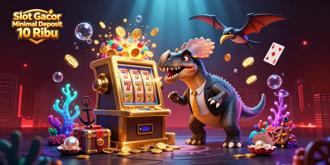Experience Slot Gacor Minimal Deposit 10 Ribu as the pachycephalosaurus activates a jackpot with coins raining down!