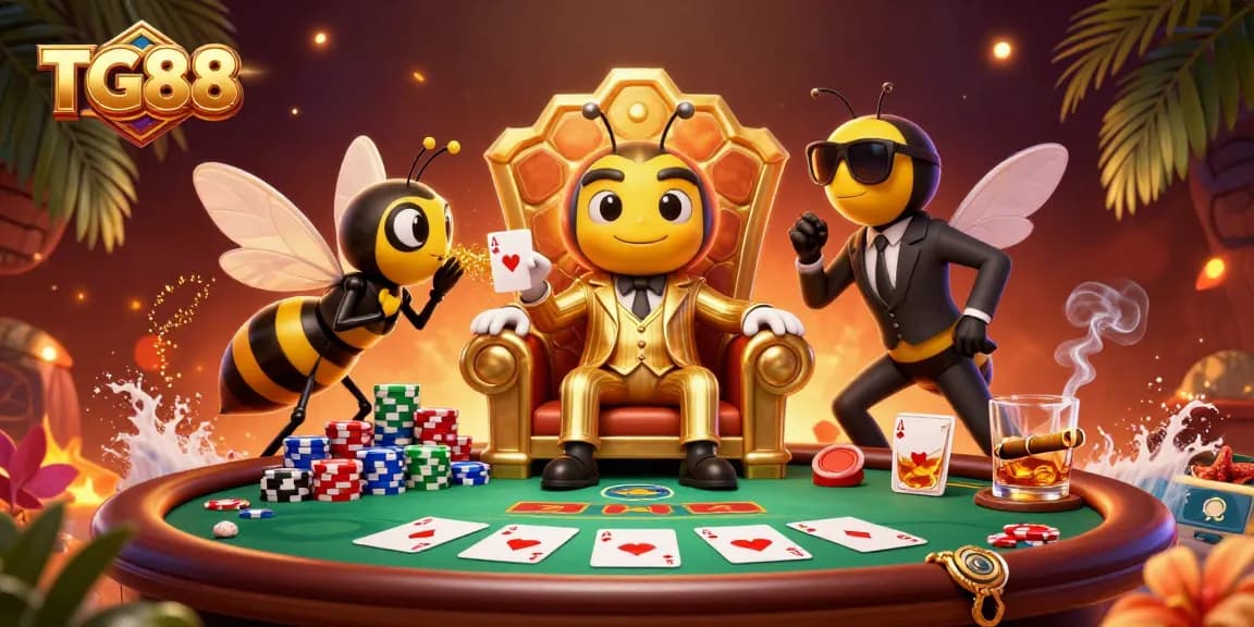 Experience TG88 with a cinematic poker scene featuring whimsical characters and vibrant gameplay elements.