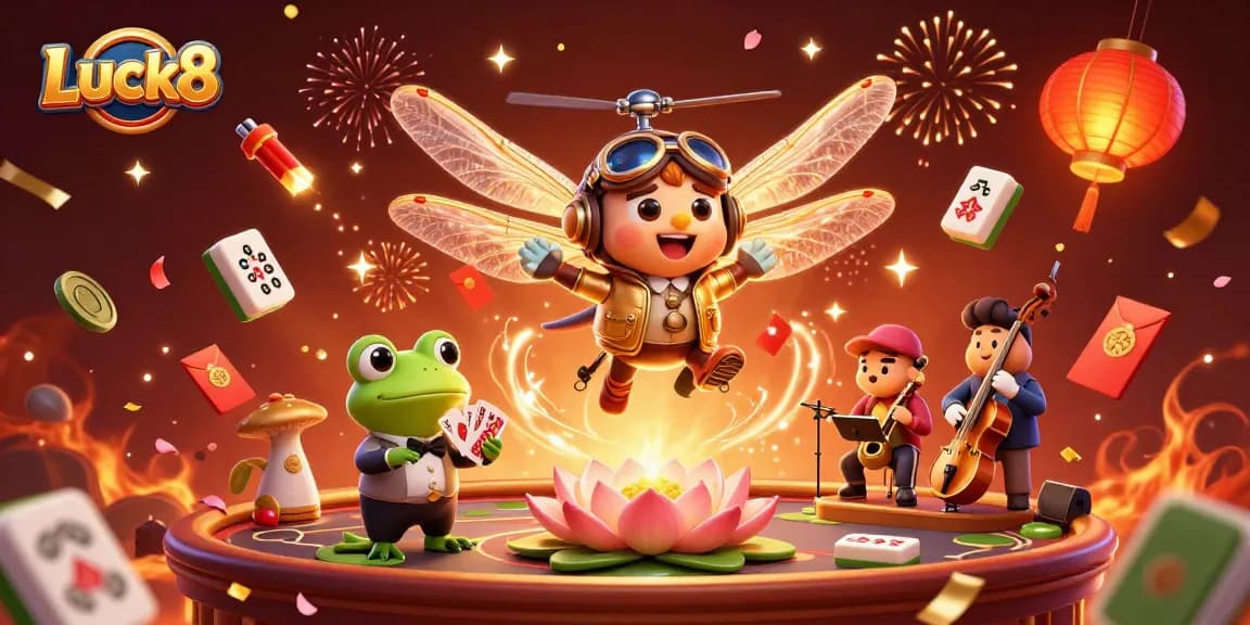 Experience thrilling casino action at Luck8 with dynamic characters and festive elements.