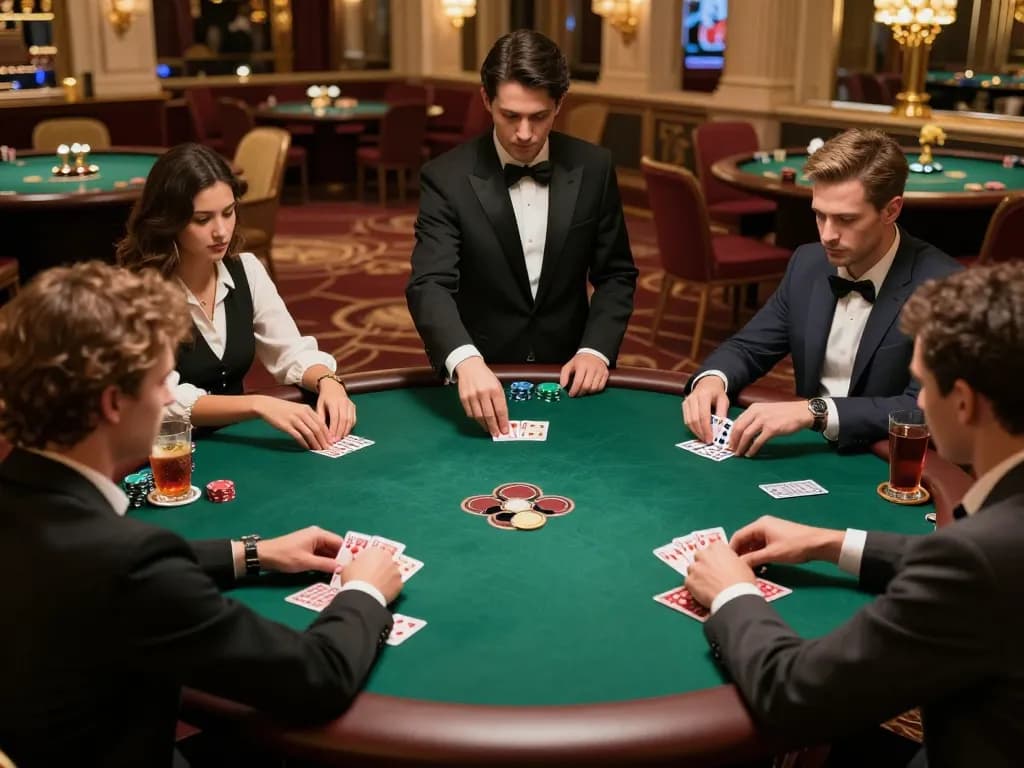 IDCASH88 players engaging in a strategic poker game in an upscale casino suite