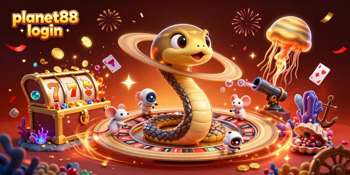 Engage in thrilling gameplay with planet88 login as the Saturn ring snake coils around a roulette wheel.