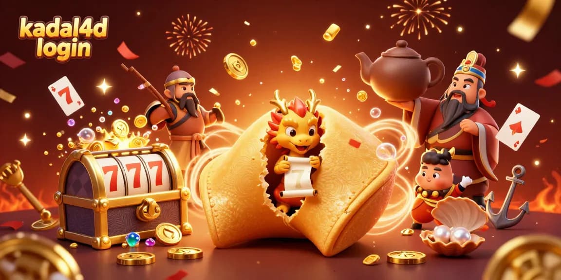 Kadal4d login slot online menampilkan kue keberuntungan, naga bijak, dan petarung, menciptakan suasana magis