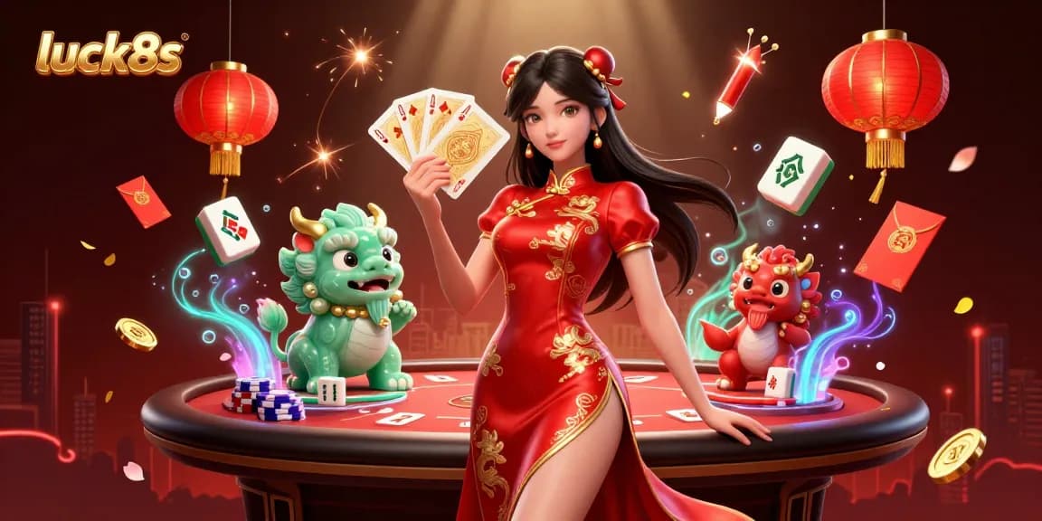 Engage with luck8s through a vibrant 3D illustration showcasing poker tables and dynamic casino elements.