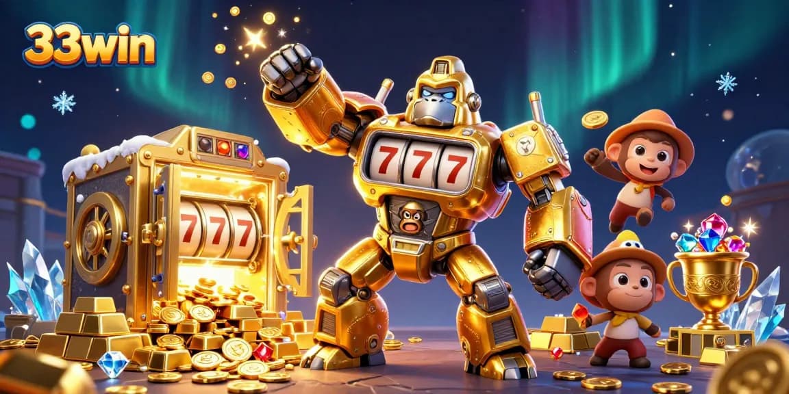 Win big with 33win at the online casino featuring a vibrant and dynamic 3D illustration.