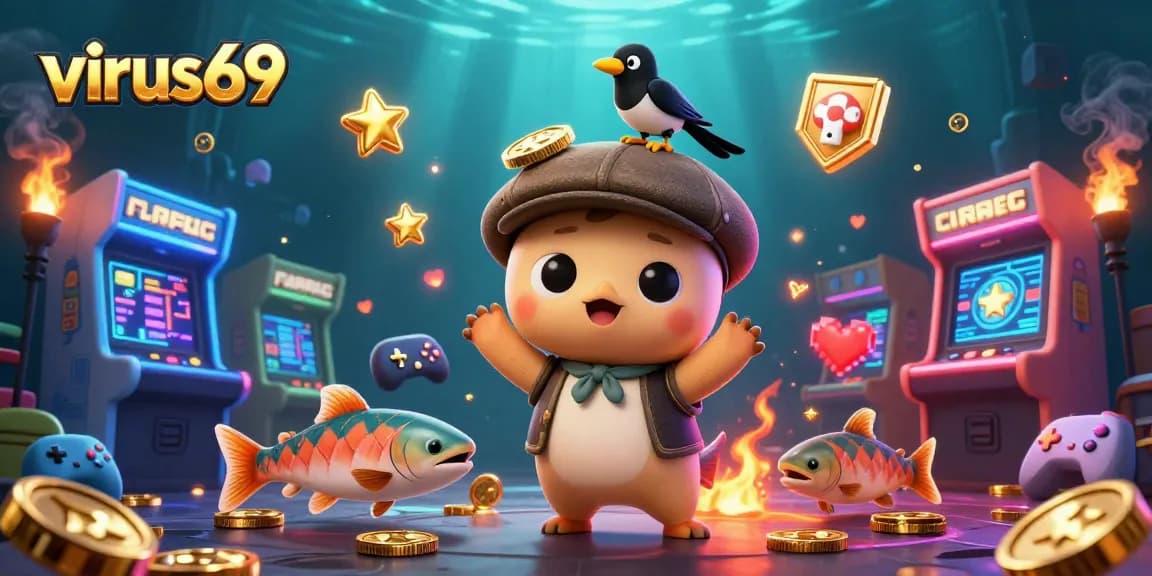 Play slots and win big at virus69 while enjoying a vibrant casino-themed illustration.