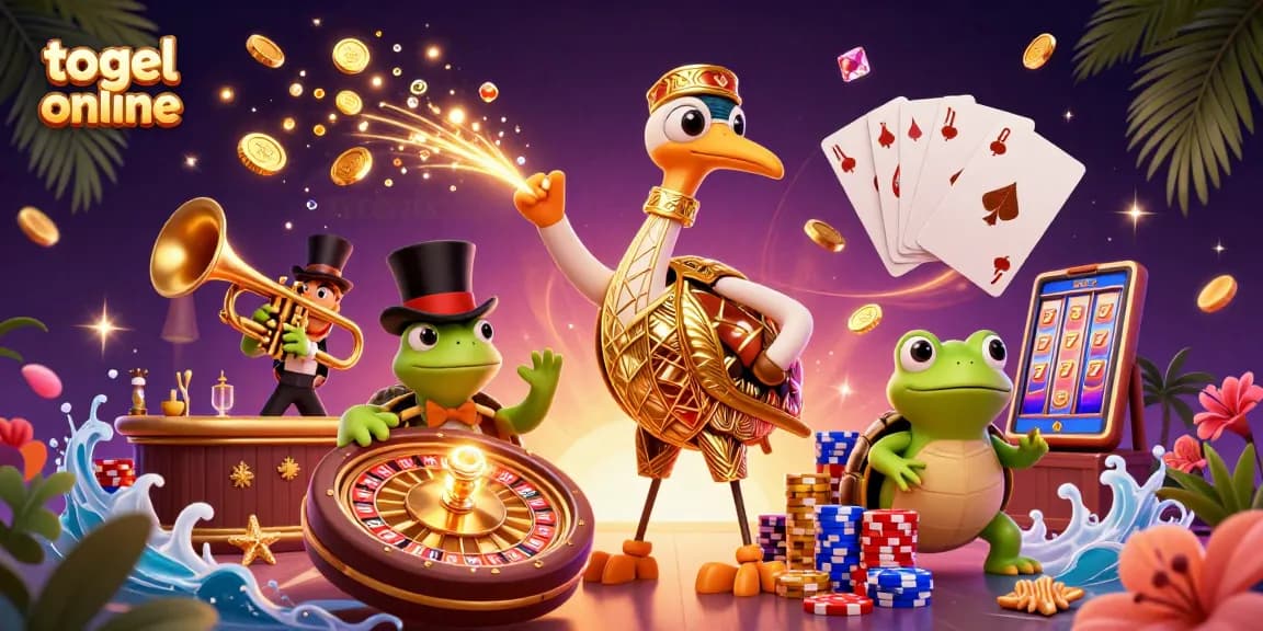 Menangkan togel online dengan suasana mewah dan berwarna-warni dalam ilustrasi 3D penuh detail.