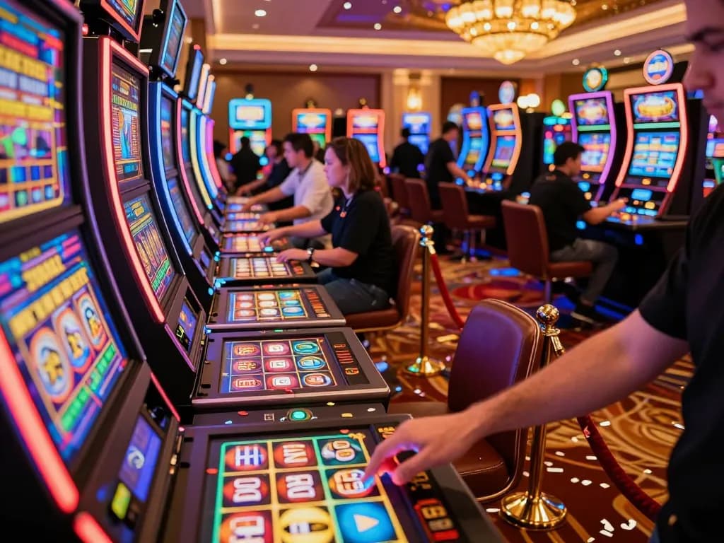 Rasakan sensasi Bandar Togel Slot di lantai kasino yang ramai, melibatkan pemain dalam aksi.