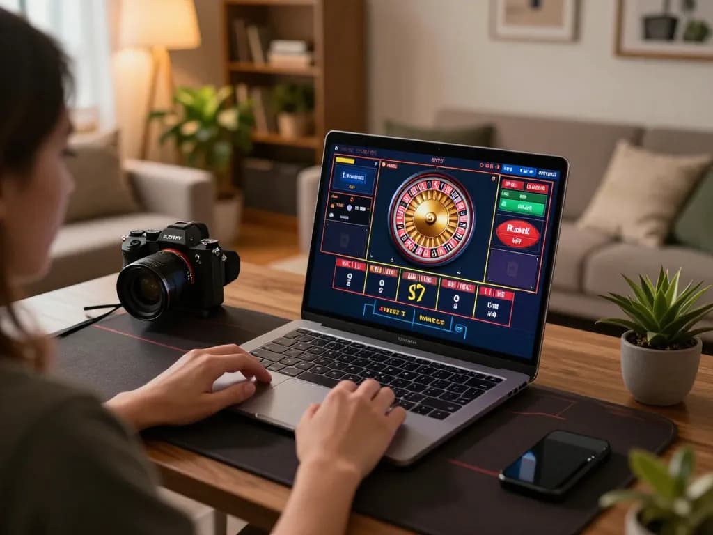WW88 player enjoying live dealer games on a laptop in a cozy home atmosphere