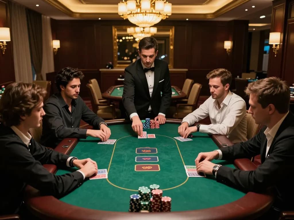 Players strategizing at a poker table with TR88 chips, highlighting a thrilling game night atmosphere