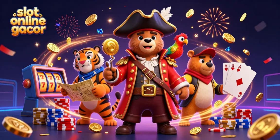 Menangkan slot online gacor dengan karakter seperti beruang bajak laut dan harimau sambil berkeliling harta karun.