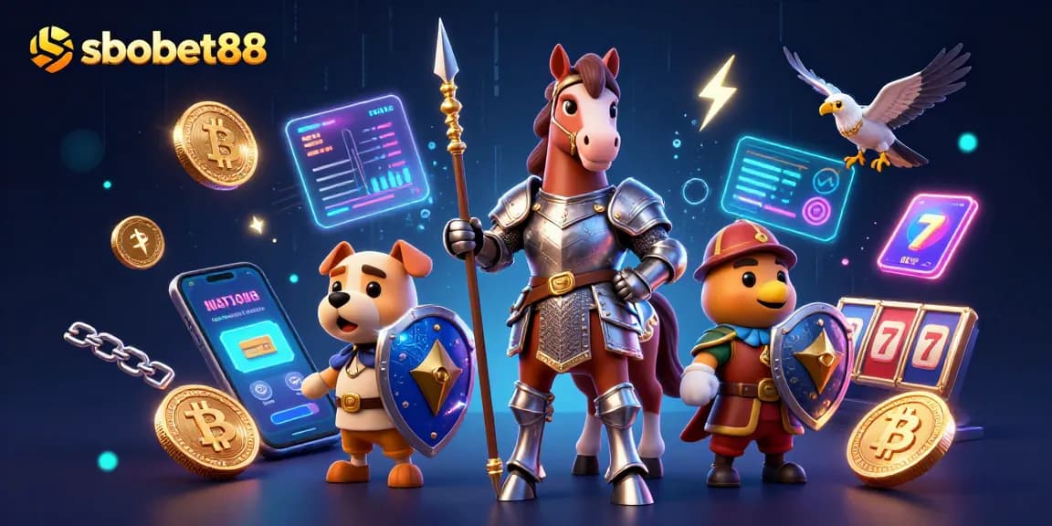 Gali strategi pemenang di sbobet88 dengan ilustrasi kasino digital yang menarik dan penuh warna.