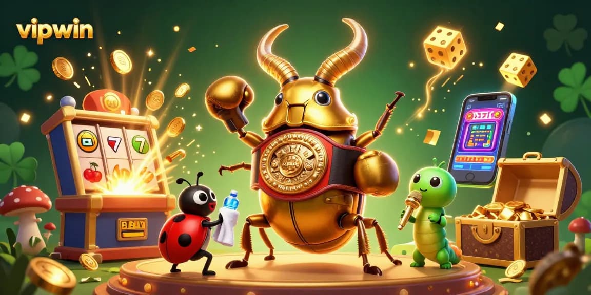 Win big with vipwin's exciting casino world featuring vibrant 3D graphics and game elements.