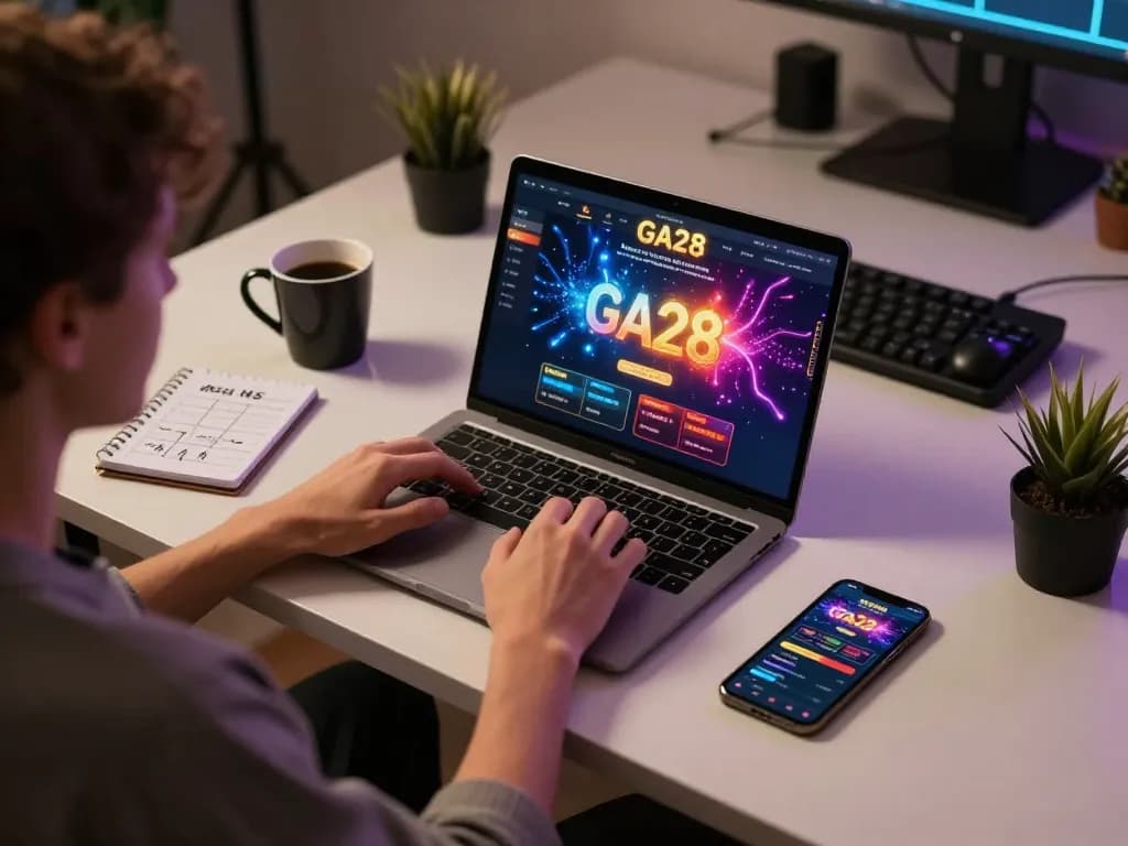 Player engaging with GA28 online casino interface on laptop, showcasing strategic gameplay experience.