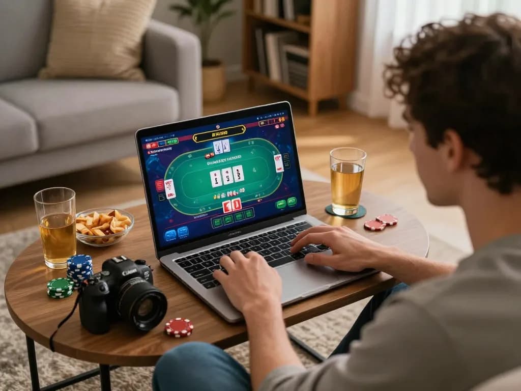 Permainan poker yang menarik dengan tema spaceman, menonjolkan fokus intens pada strategi dan hiburan di rumah.