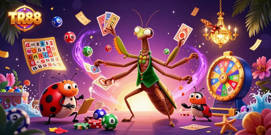 Experience thrilling gameplay with the TR88 card dealer in a vibrant casino scene.