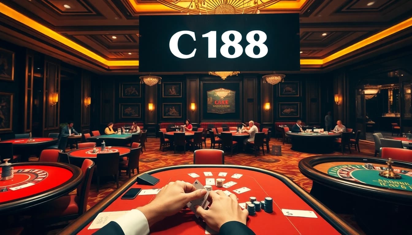 Experience the excitement of C 168 with casino tables and players in action.