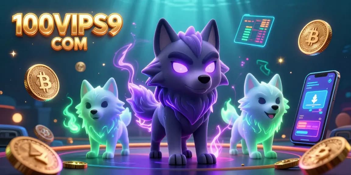 Engage with thrilling casino experiences at 100VIPS9 COM featuring vibrant gaming elements and mystical wolves.