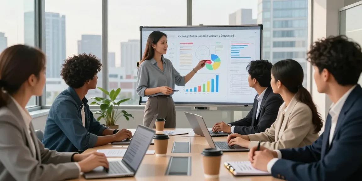 Business team discussing innovative link slot strategies in a bright conference room, highlighting collaboration.