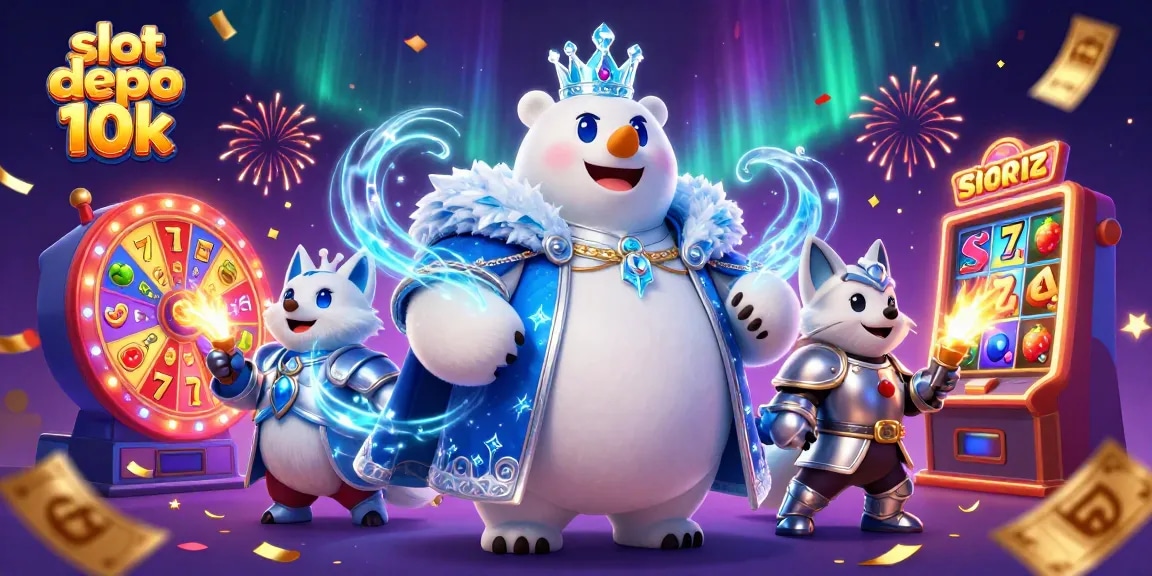Engage with slot depo 10k immersive 3D illustration showcasing fun and dynamic gaming elements.