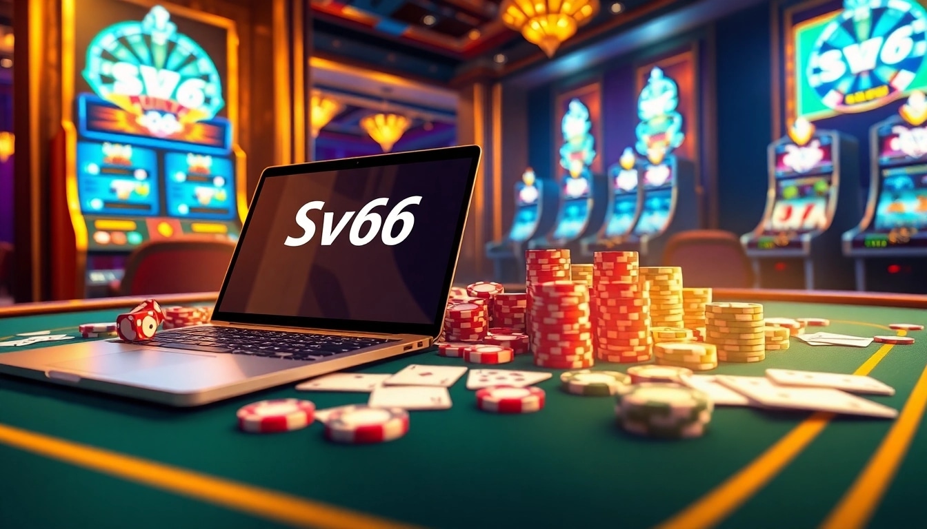 Engaging scene showcasing Sv66 link on devices within a luxurious casino environment.