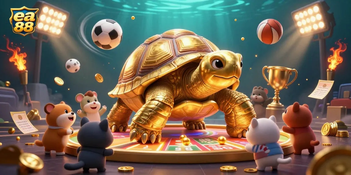 Engage with the dynamic energy of ea 88 featuring a giant tortoise pinball machine and lively sports elements.