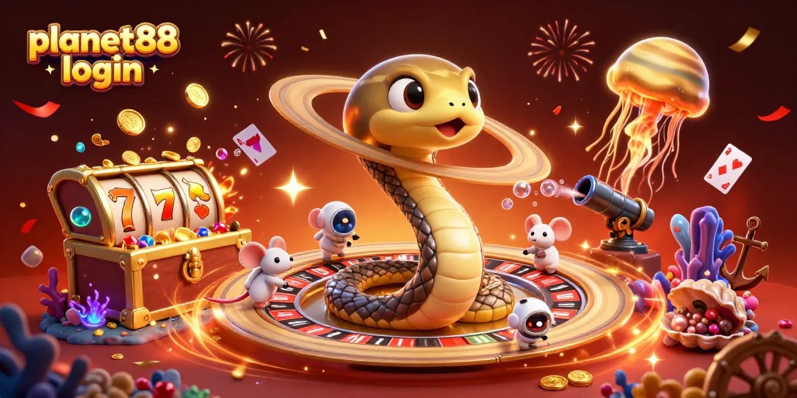 Engage in thrilling gameplay with planet88 login as the Saturn ring snake coils around a roulette wheel.