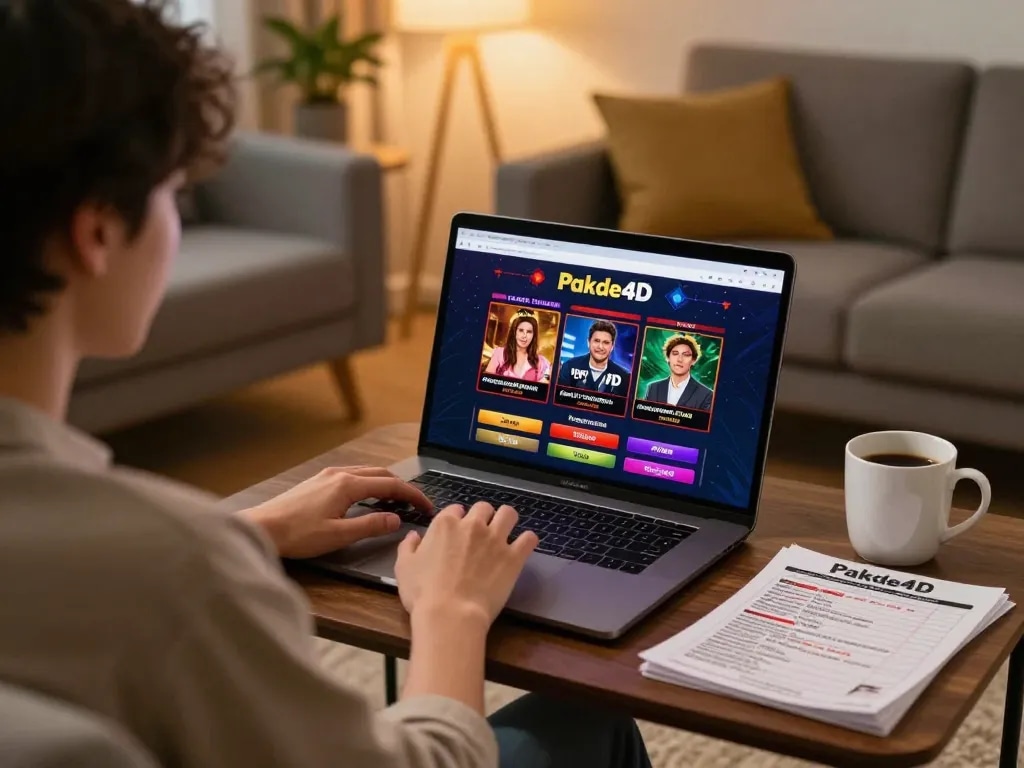 Pakde4D user engages in online gambling on a cozy laptop setup at home.