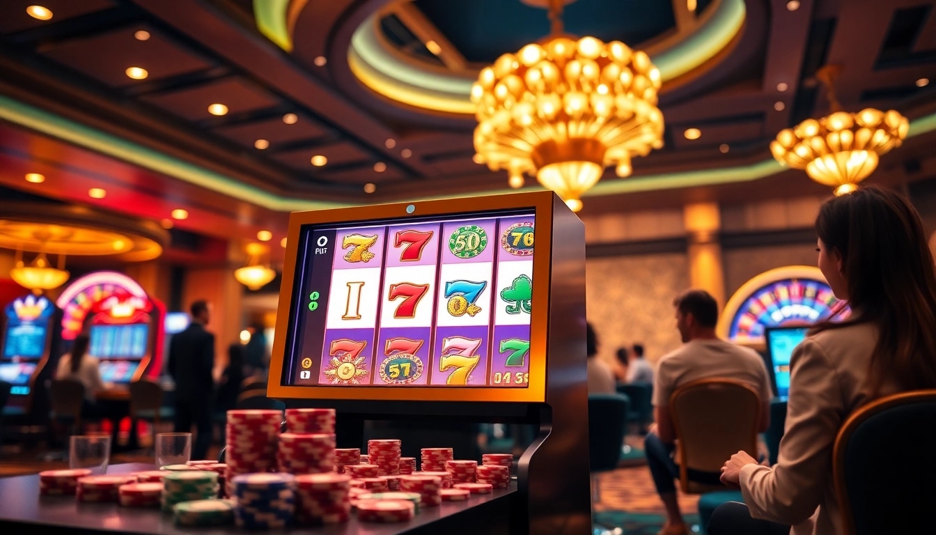 Engaging scene with players enjoying idnslot gambling at a vibrant casino full of excitement.
