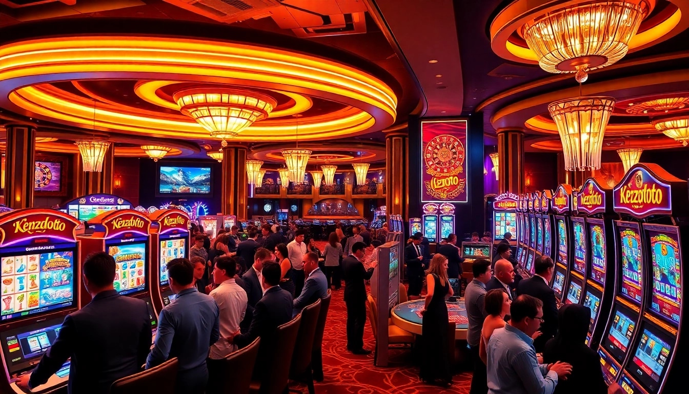 Kenzototo slot machines captivate players with vibrant graphics and thrilling gameplay in a glamorous casino setting.