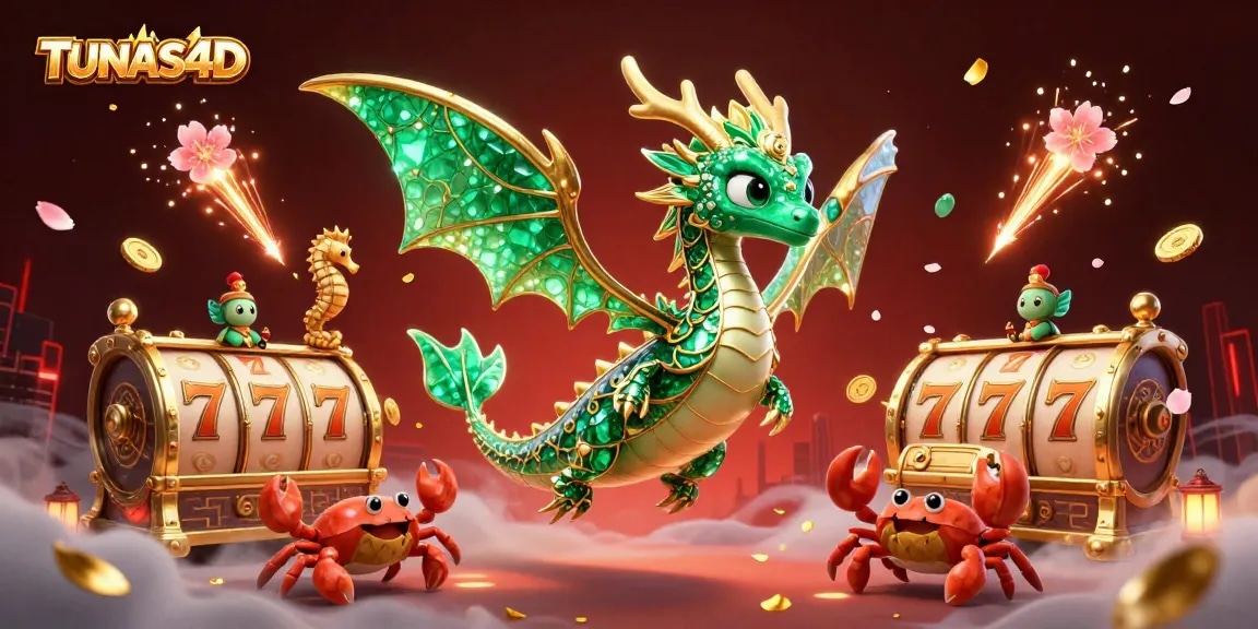 TUNAS4D enhances the gaming experience with a dynamic sea dragon and winning symbols.
