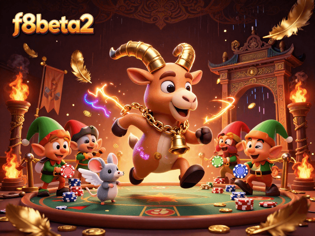 Experience the f8beta2 holiday-casino chaos with Krampus and playful gremlins stealing chips.