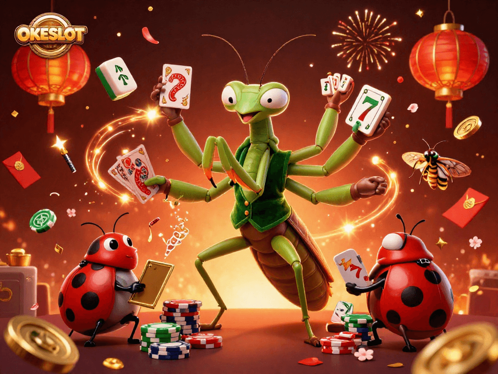 OKESLOT menampilkan keseruan bermain slot dengan karakter lucu dalam suasana kasino yang meriah.