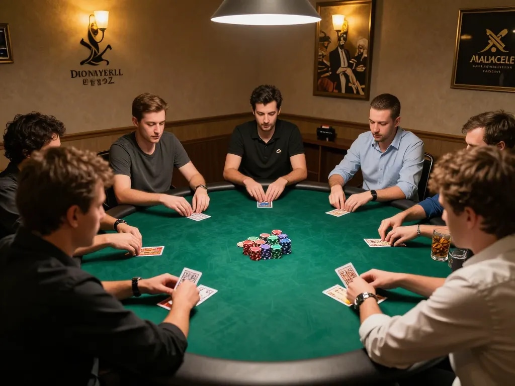 Players engaging in a strategy-filled poker game at fabet's luxurious private gaming table
