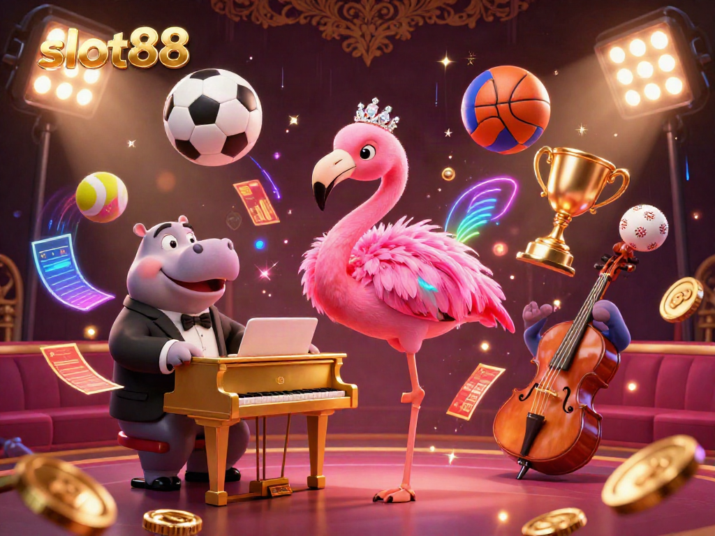 Experience exhilarating action with slot88 in a vibrant 3D casino scene featuring lively characters and dynamic sports elements.