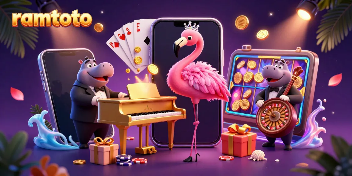 Ramtoto menunjukkan kemeriahan kasino dengan penyanyi flamingo dan pemusik hippo.