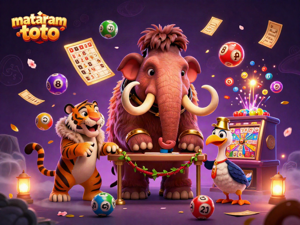 Join the fun at mataram toto with a lively casino scene featuring unique characters and vibrant game elements.