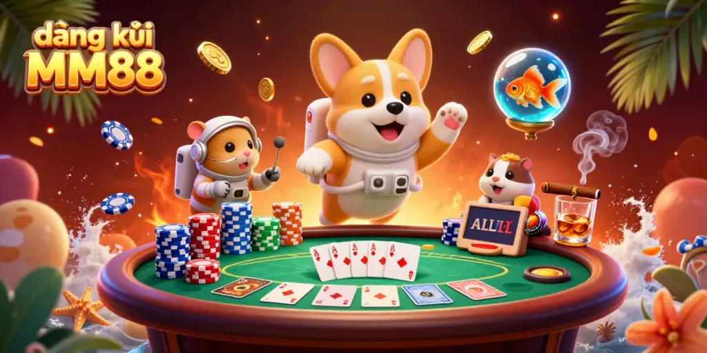 Join the fun by registering at MM88, featuring an astronaut corgi and casino elements
