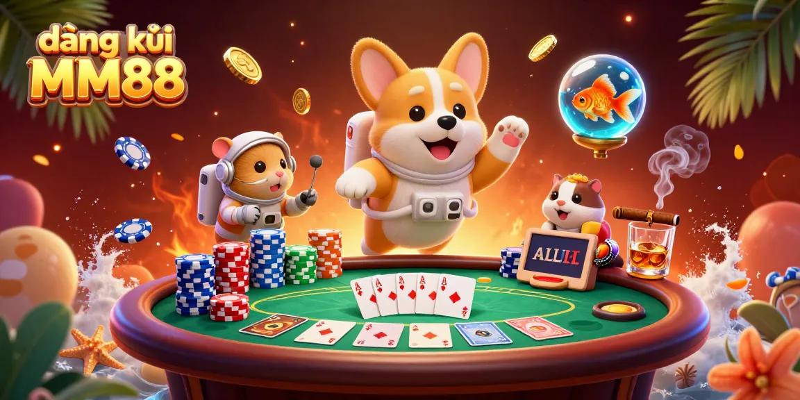 Join the fun by registering at MM88, featuring an astronaut corgi and casino elements