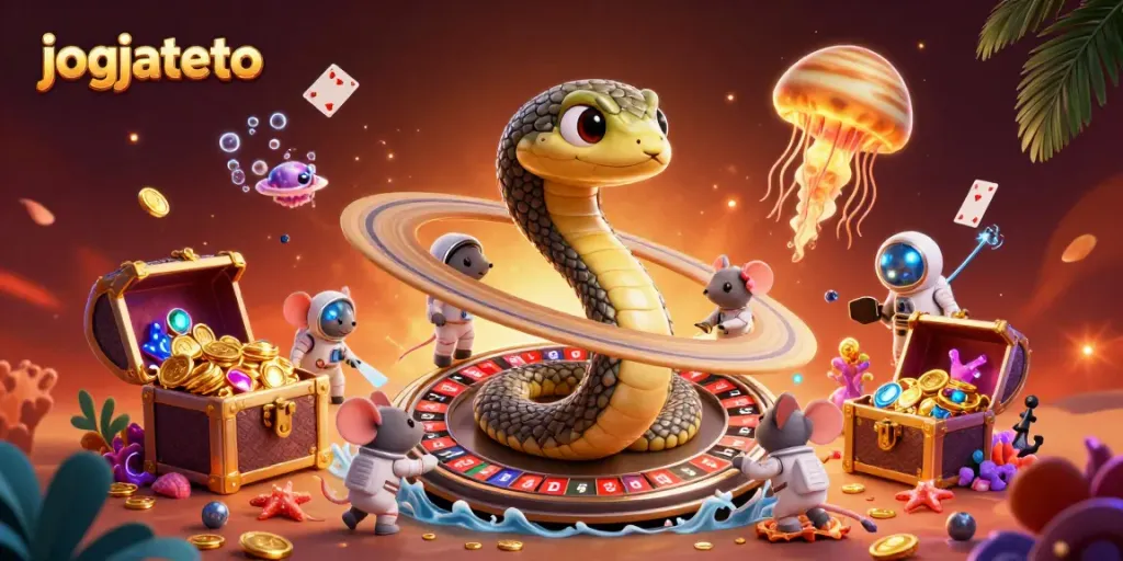 Experience excitement with jogjatoto's vibrant cosmic casino scene featuring unique characters and vibrant action.