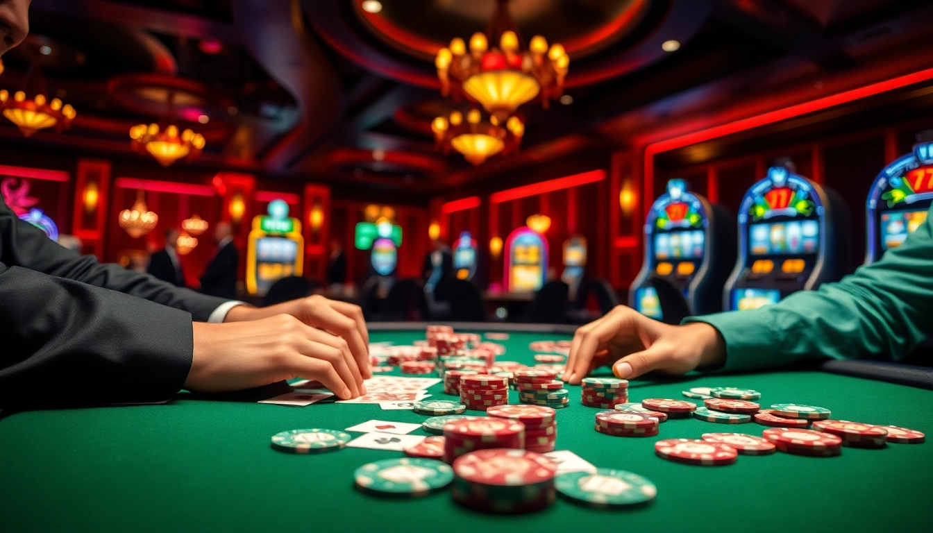 Permainan kasino tunai 138 di meja poker elegan penuh dengan chip berkilau.