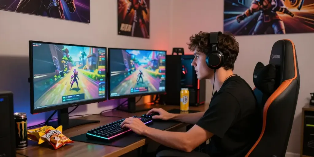 Gamer menggunakan bukumimpi138 link di ruang permainan modern dengan suasana nyaman