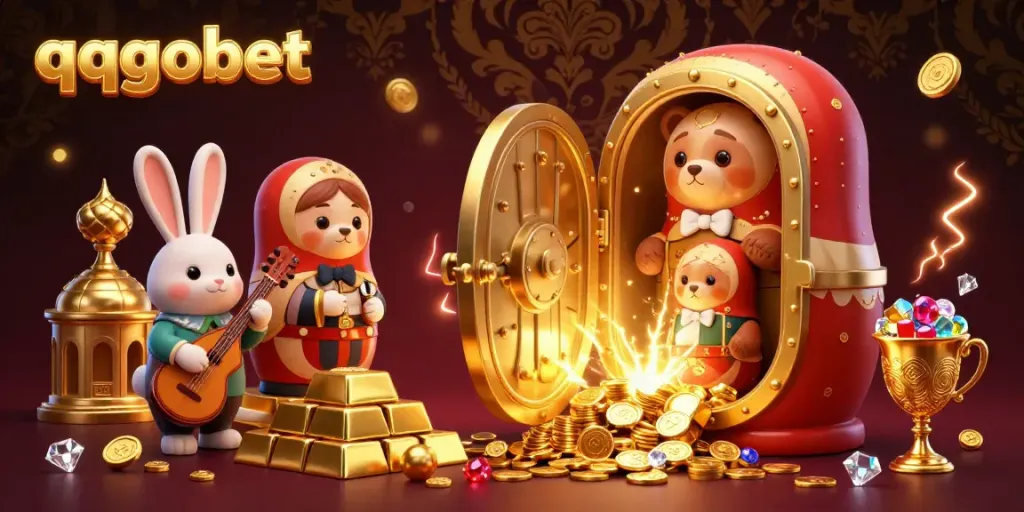 Engage with the vibrant world of qqgobet as animated bears explore a wealth of gold and gemstones.